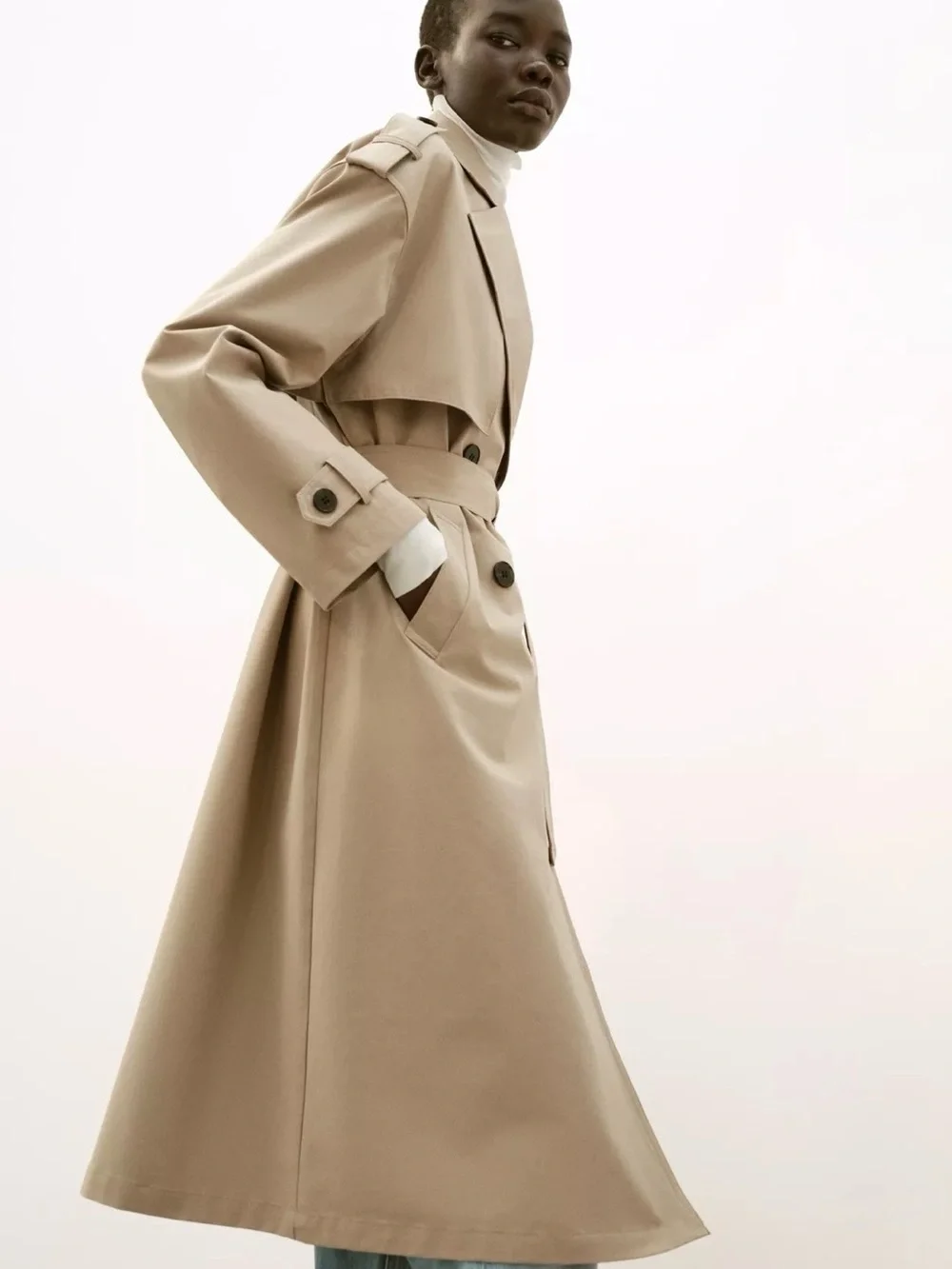 Zara Khaki Trench Coat with Black Buttons - Picture 8 of 9